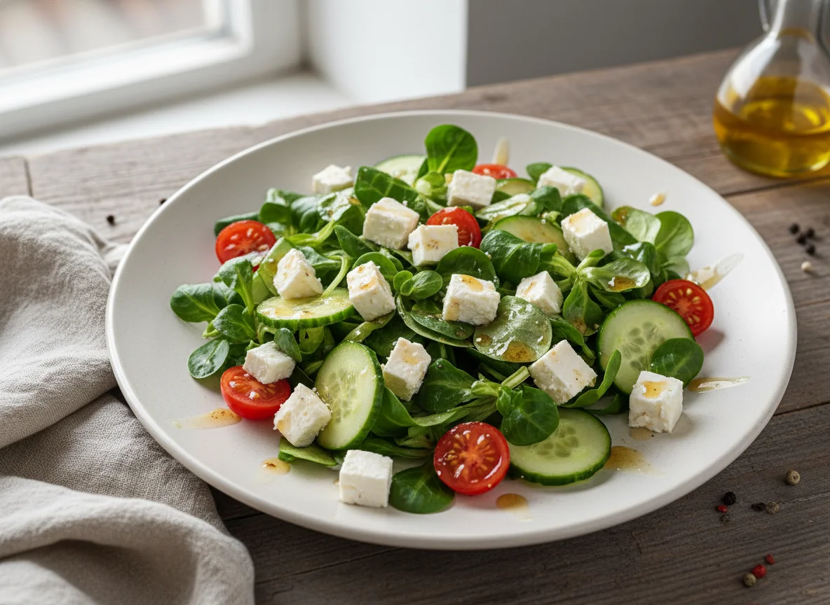 Feldsalat mit Feta und Dressing photo