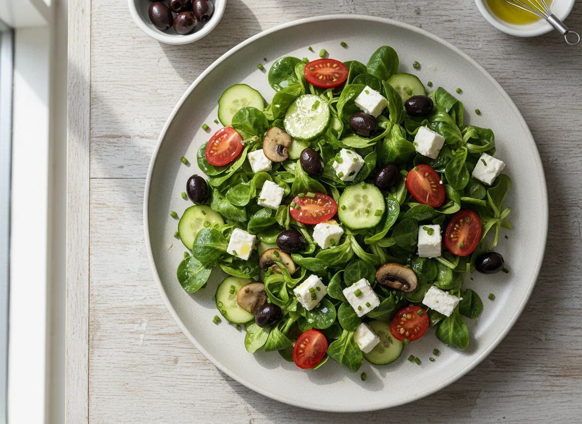 Feldsalat mit Feta und Gemüse photo