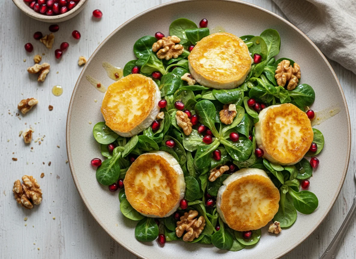 Feldsalat mit Ziegenkäse, Granatapfel und Walnüssen photo