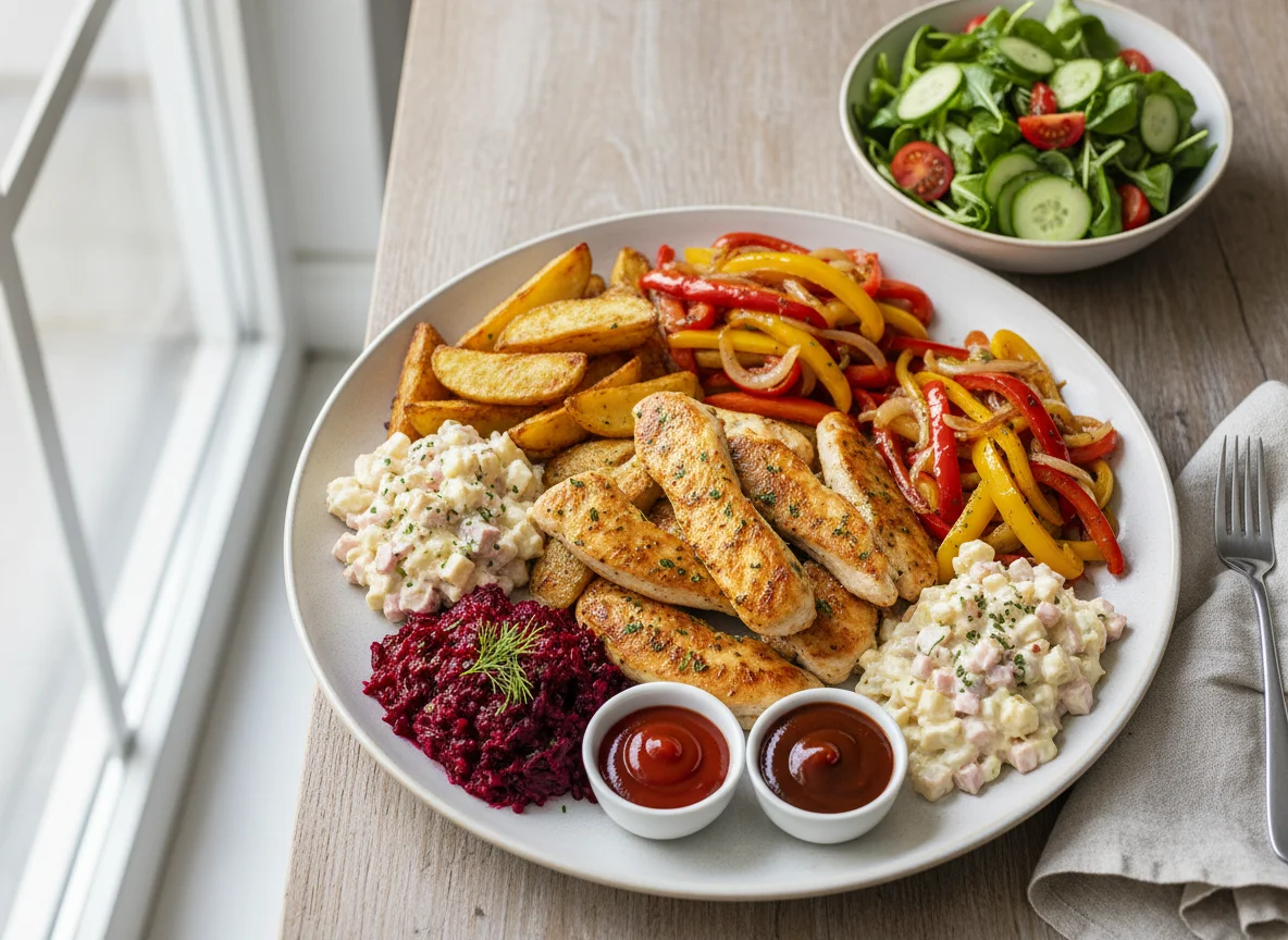 Festliches Abendessen mit verschiedenen Beilagen photo