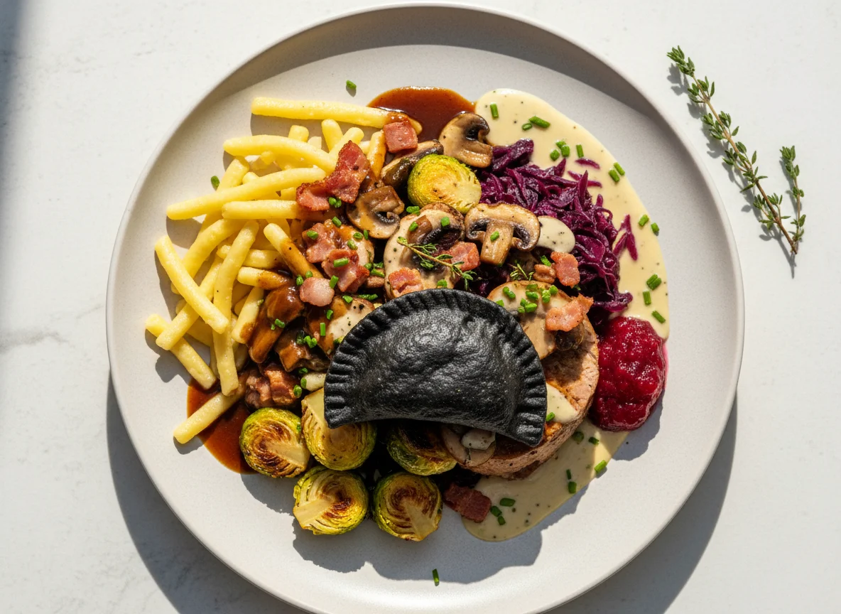 Festliches Gericht mit Spätzli und Rosenkohl photo