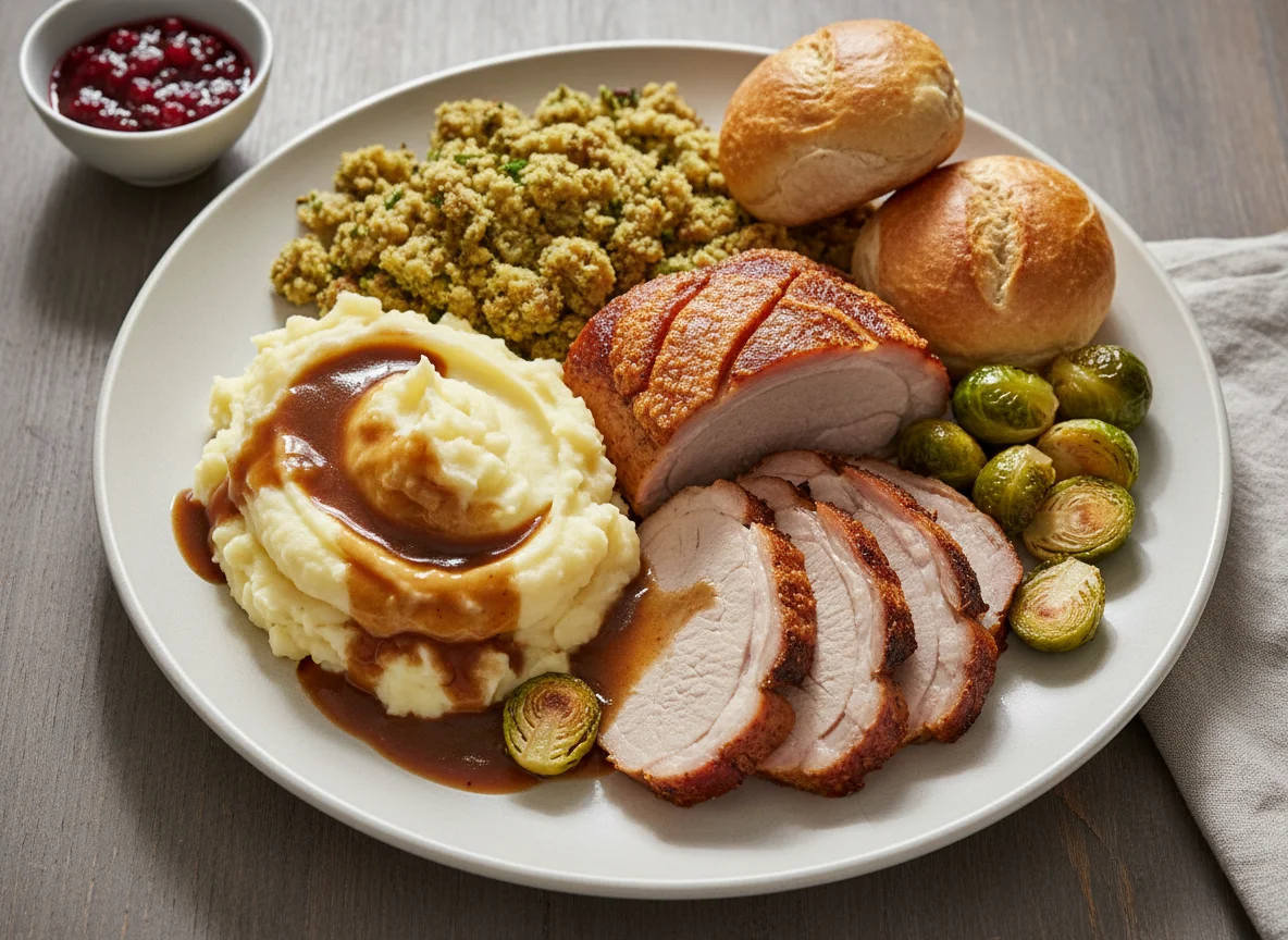 Festmahl mit Braten und Beilagen photo
