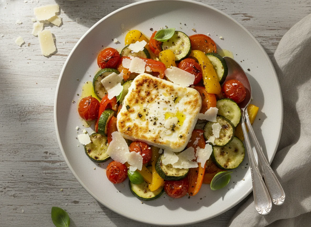 Feta mit mediterranem Gemüse und Parmesan photo
