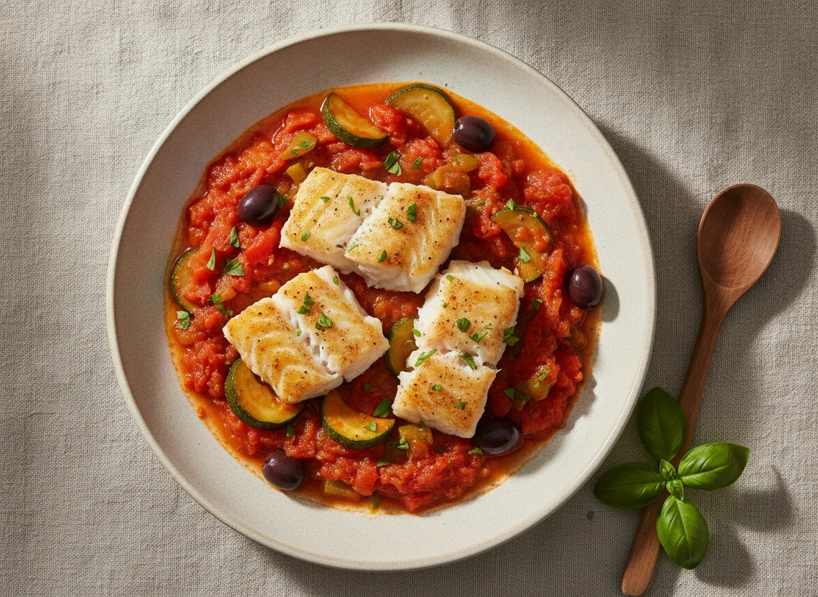 Fisch in Tomaten-Gemüse-Sauce photo