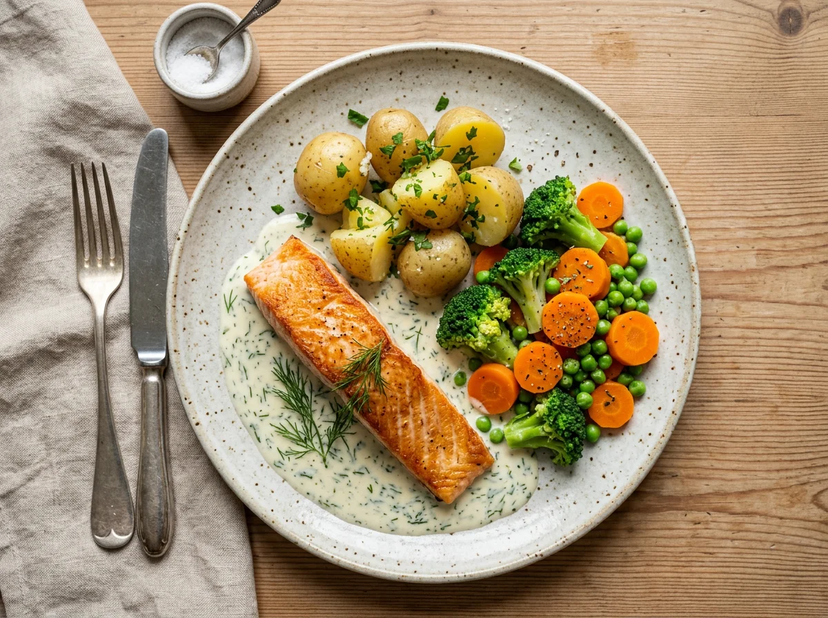 Fisch mit Gemüse und Kartoffeln photo