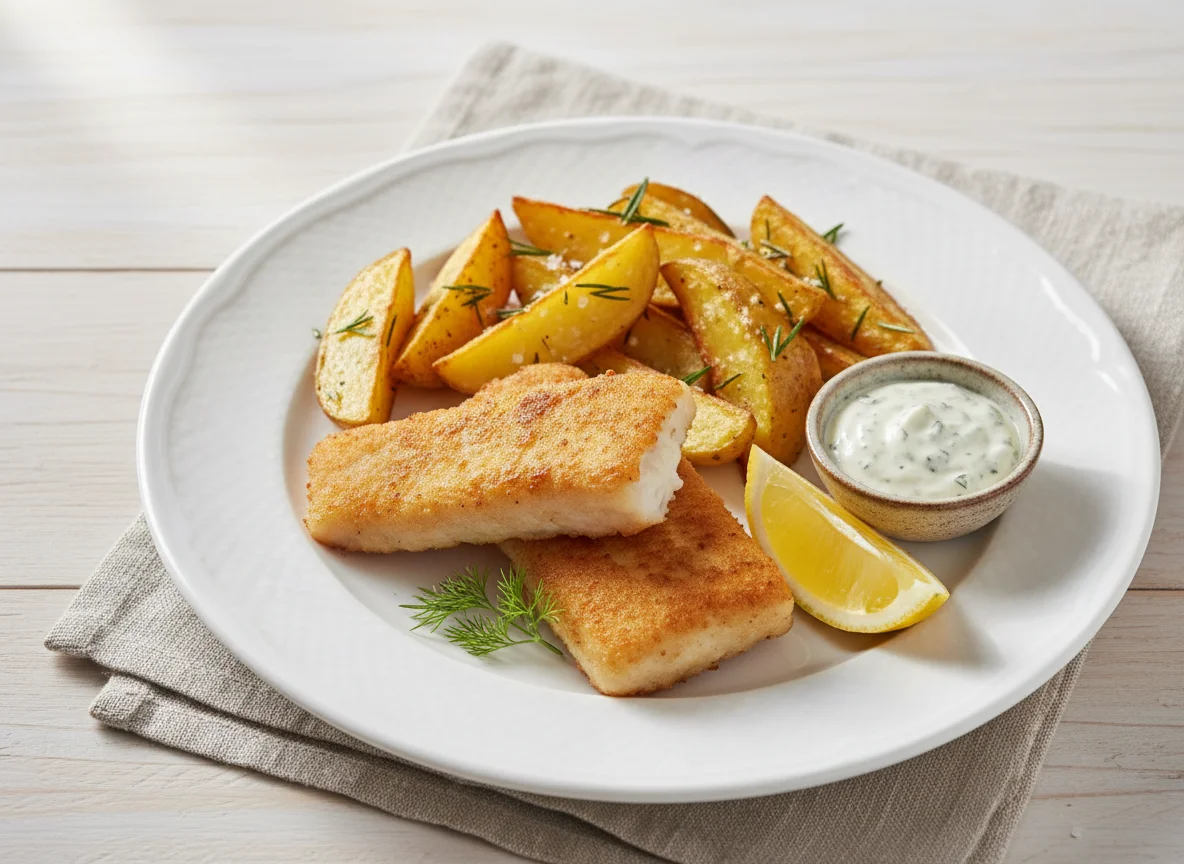 Fisch mit Kartoffelspalten photo