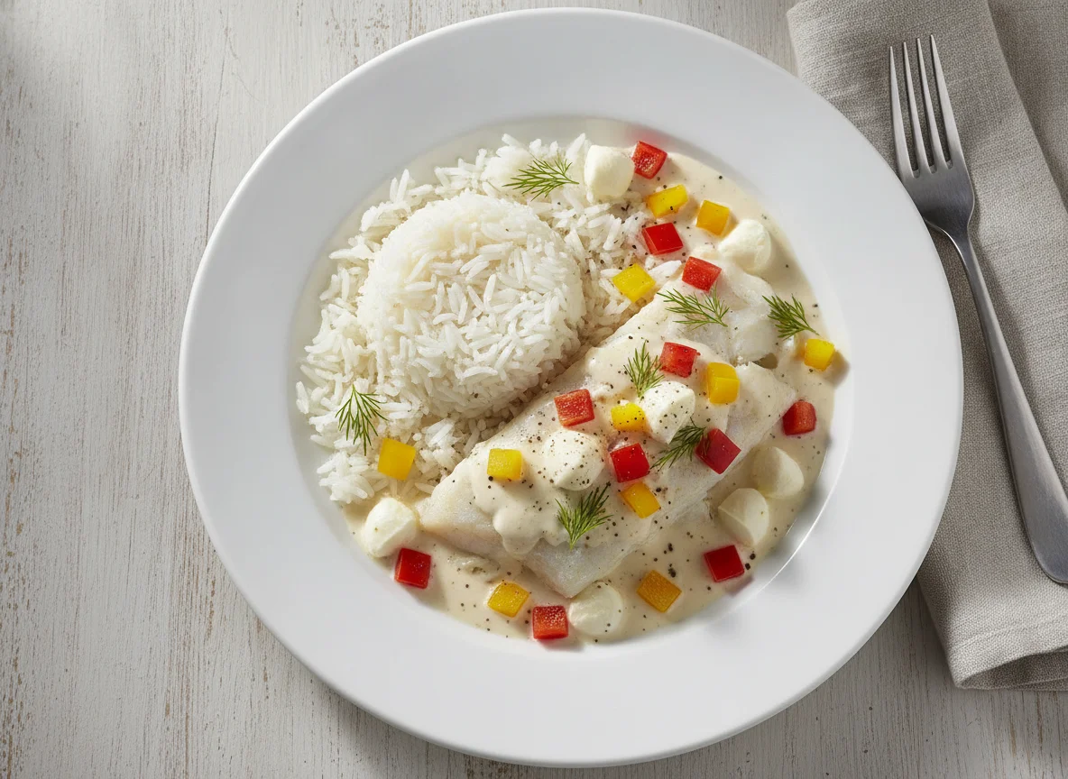 Fisch mit Reis und Joghurt-Whey-Sauce photo