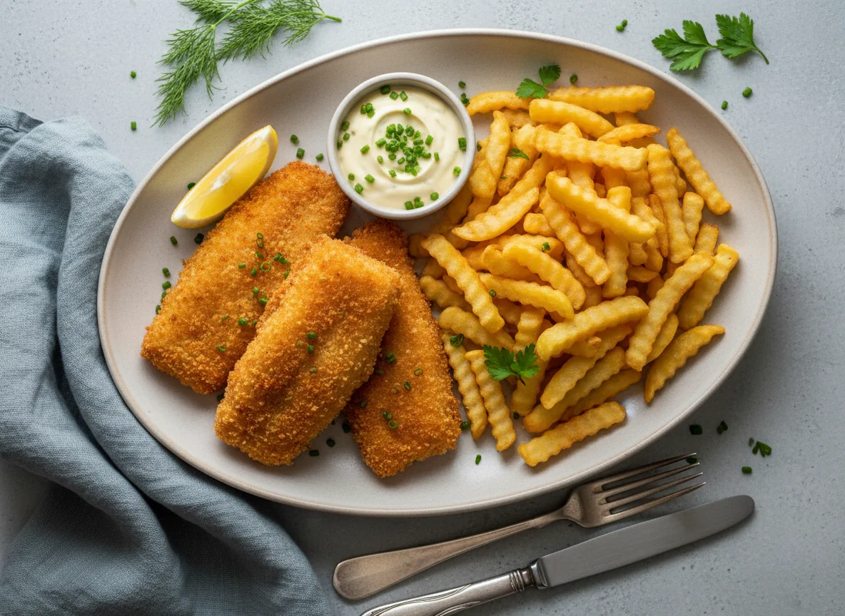 Fisch und Pommes mit Remoulade photo