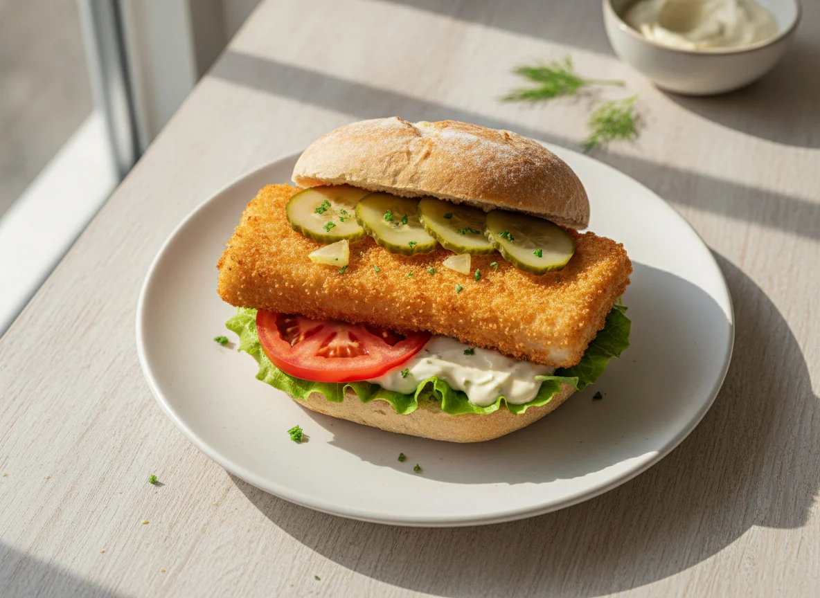 Fischbrötchen mit Backfisch photo