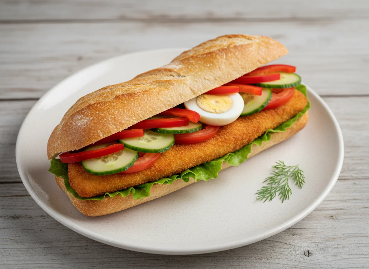 Fischbrötchen mit Ei und Gemüse photo