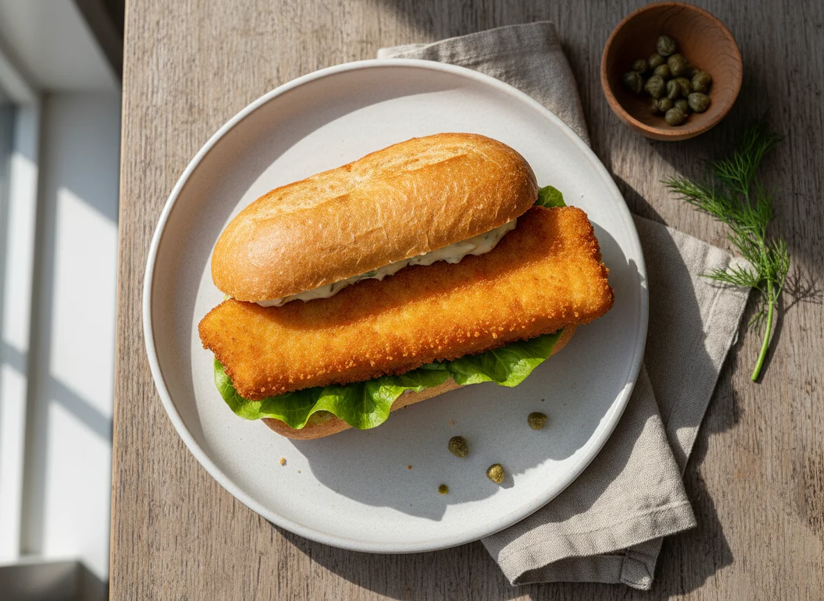 Fischbrötchen mit paniertem Fisch photo