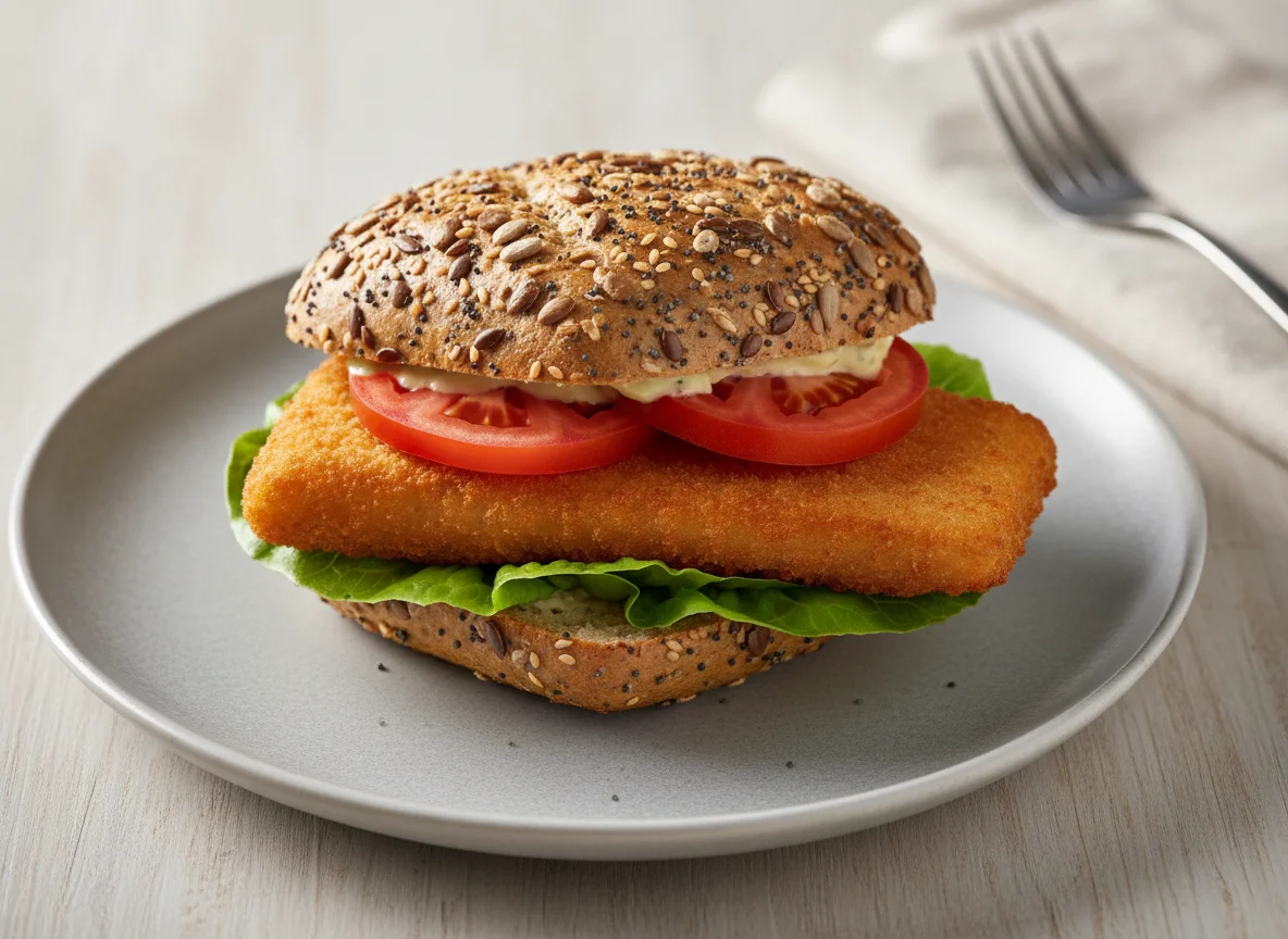 Fischbrötchen mit Salat und Tomate photo
