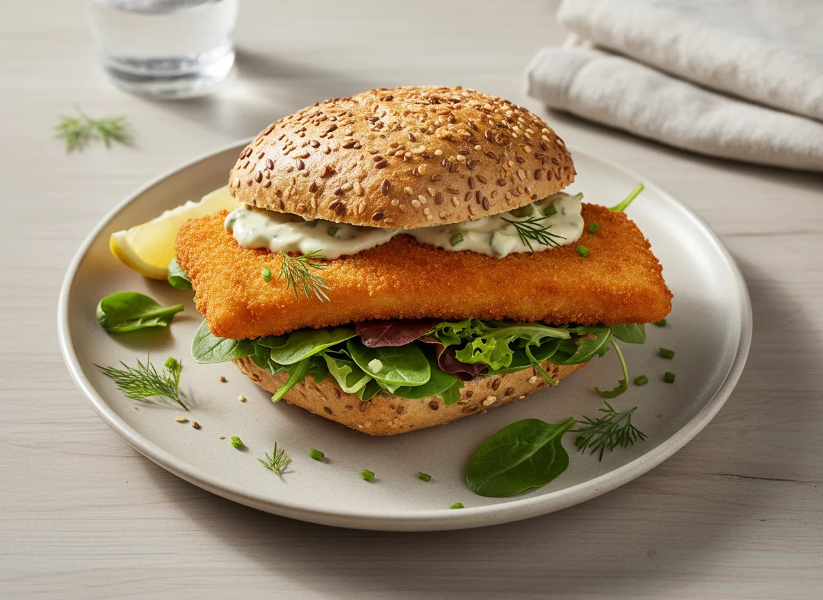 Fischbrötchen mit Salat photo