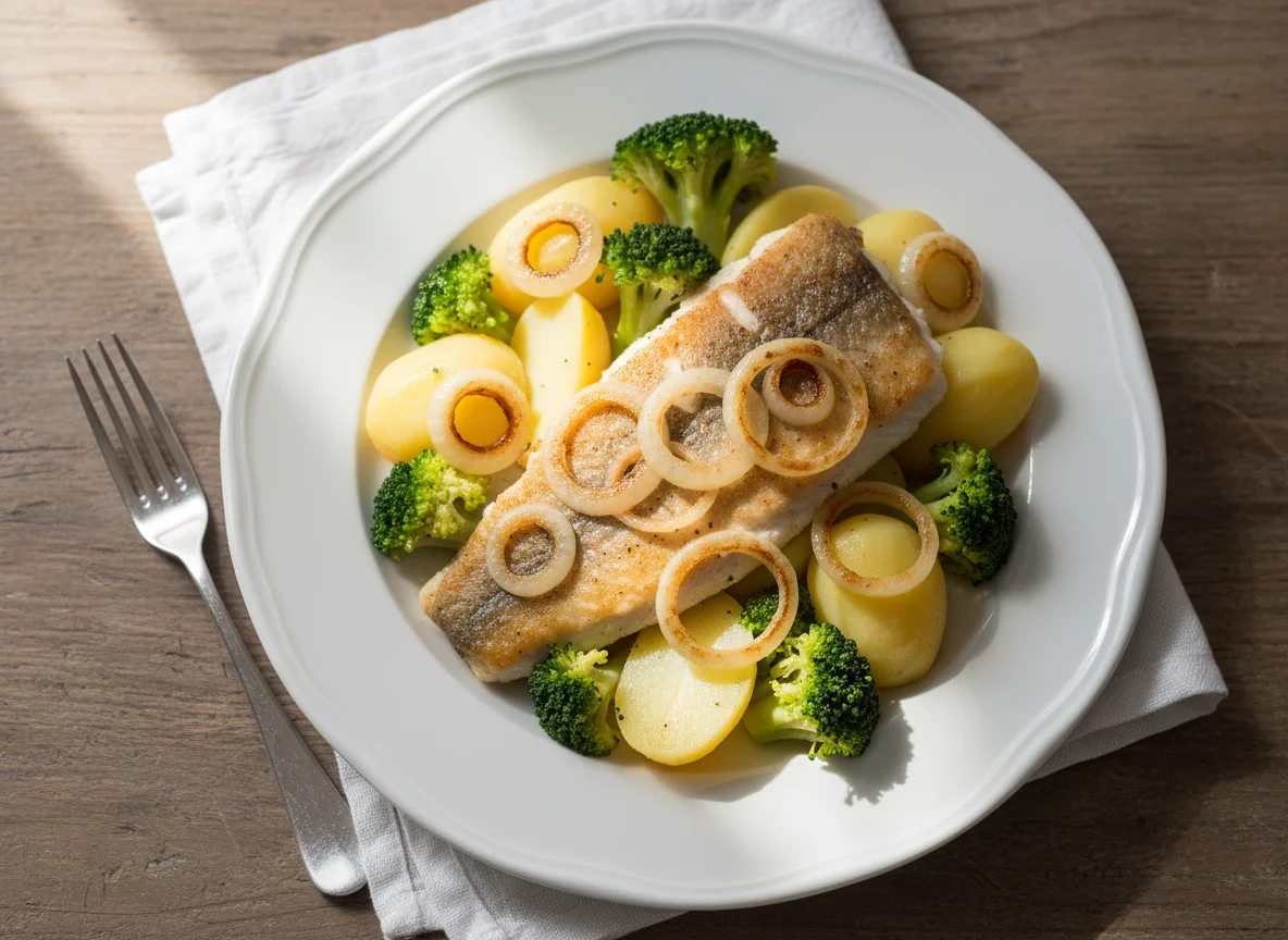 Fischfilet mit Brokkoli und Kartoffeln photo