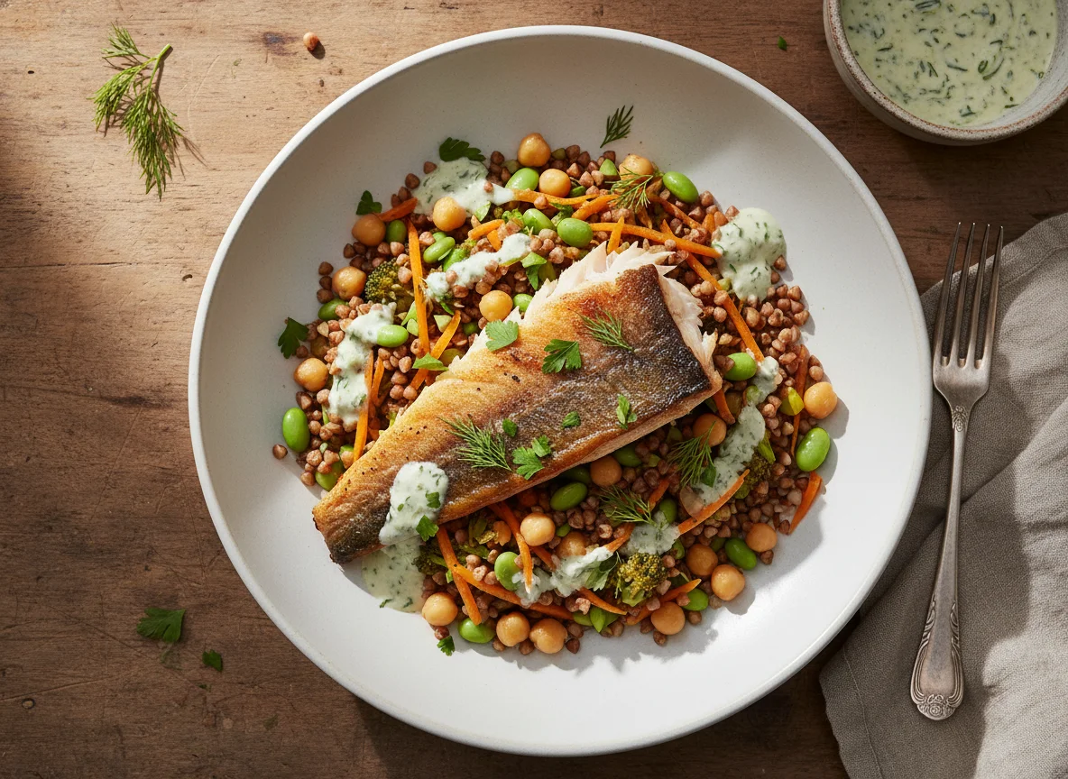 Fischfilet mit Buchweizen-Gemüse-Mix photo
