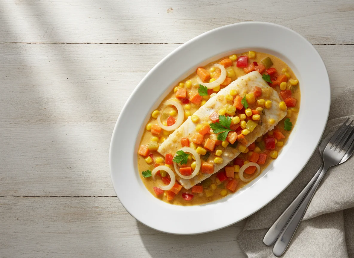 Fischfilet mit Gemüsesauce photo