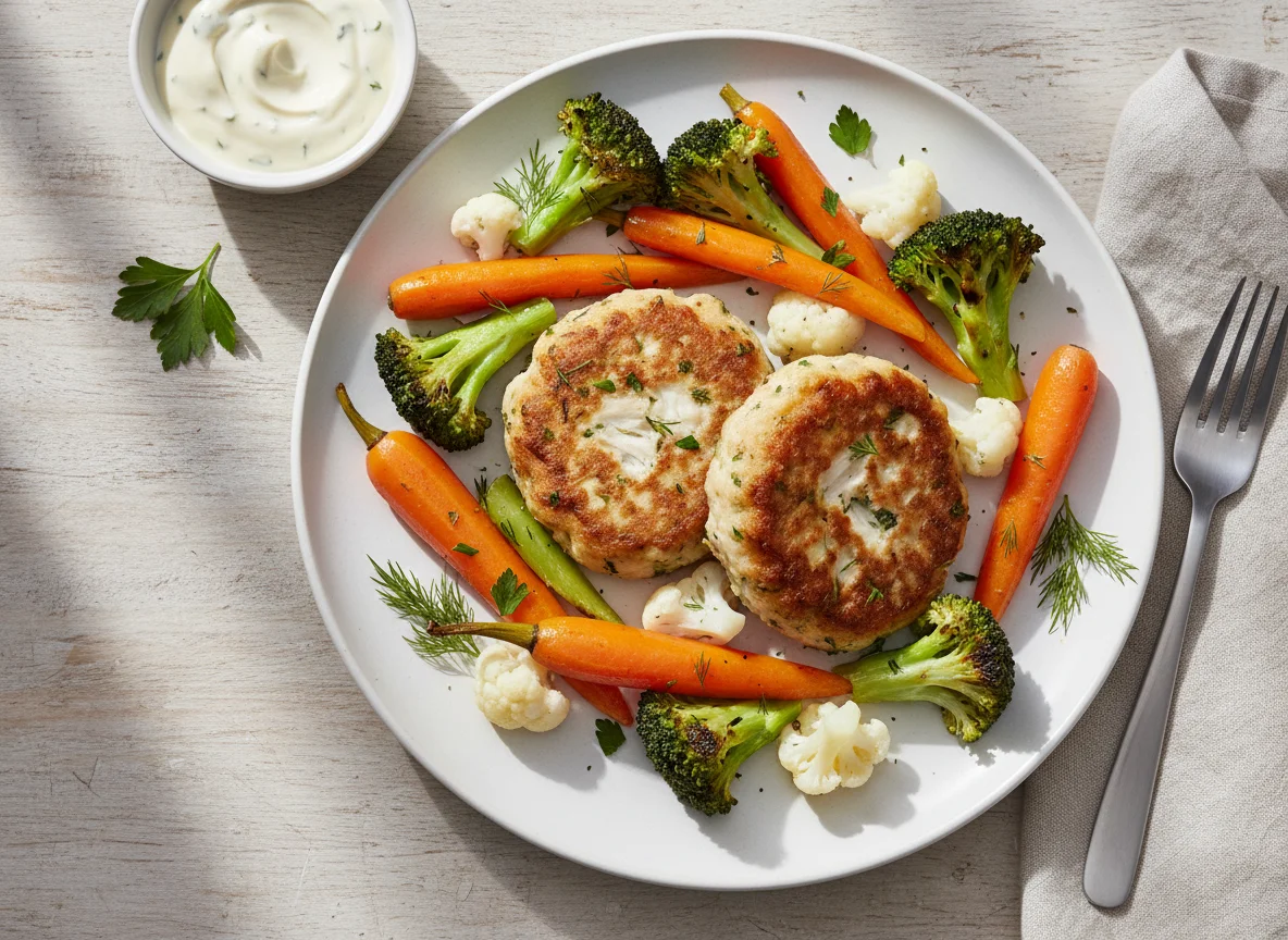 Fischfrikadellen mit Gemüse photo