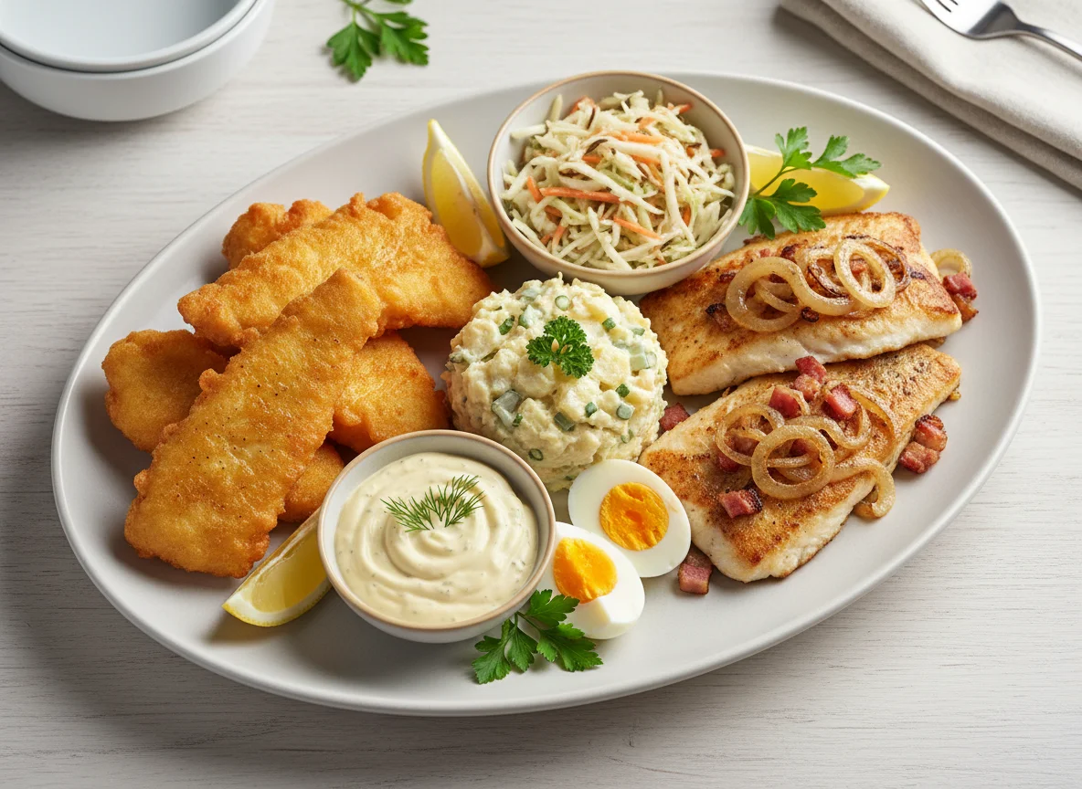 Fischplatte mit Beilagen photo