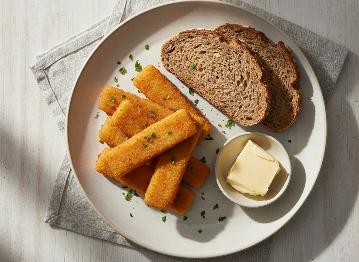 Fischstäbchen mit Brot und Butter photo