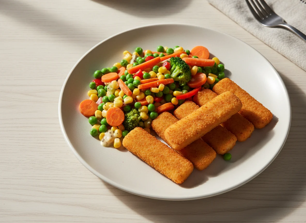 Fischstäbchen mit Gemüse photo