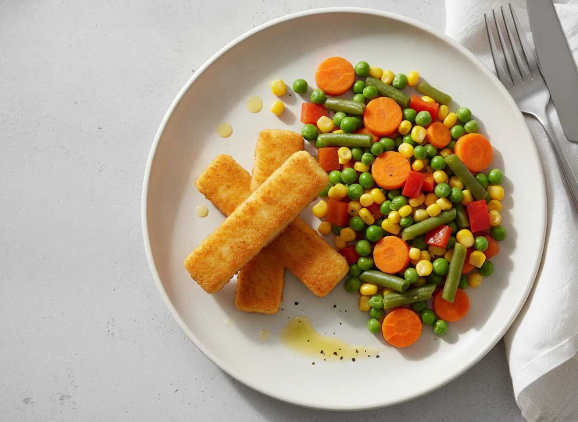 Fischstäbchen mit Mischgemüse photo