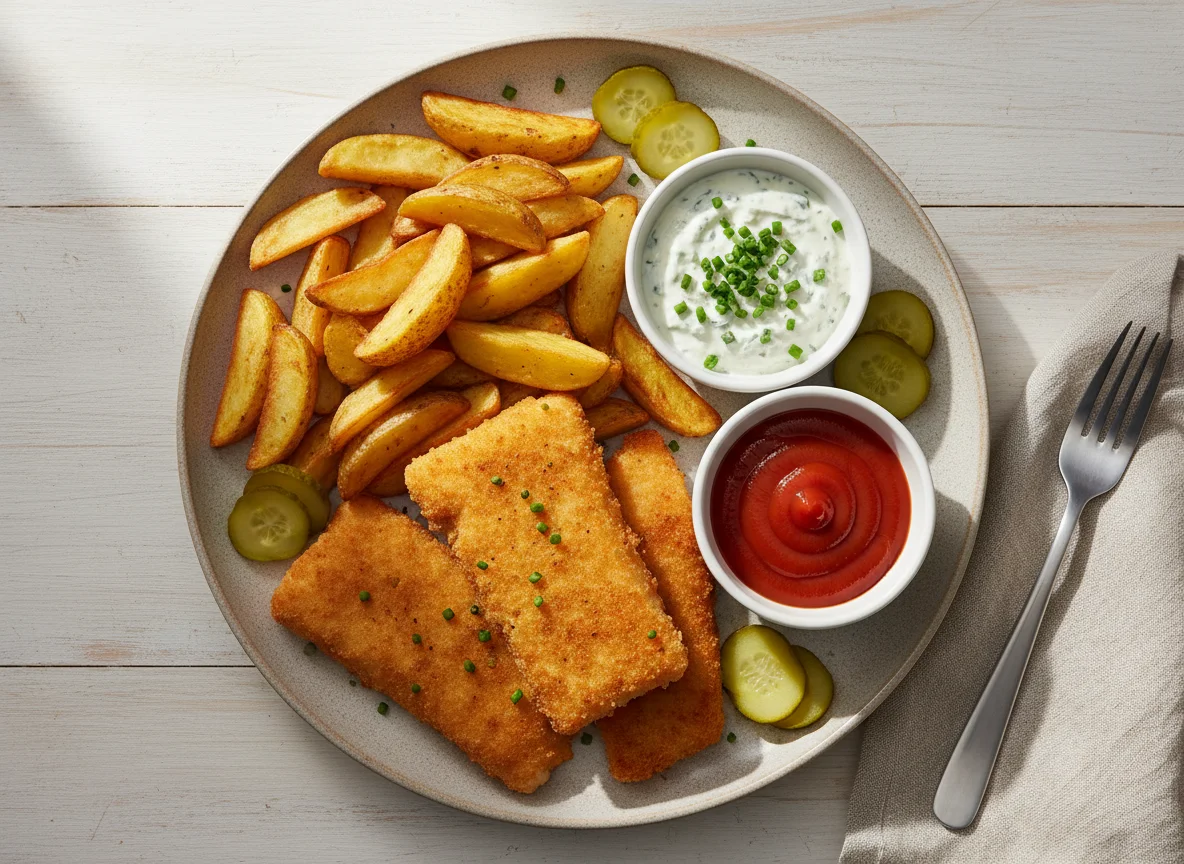 Fish and Chips mit Beilagen photo