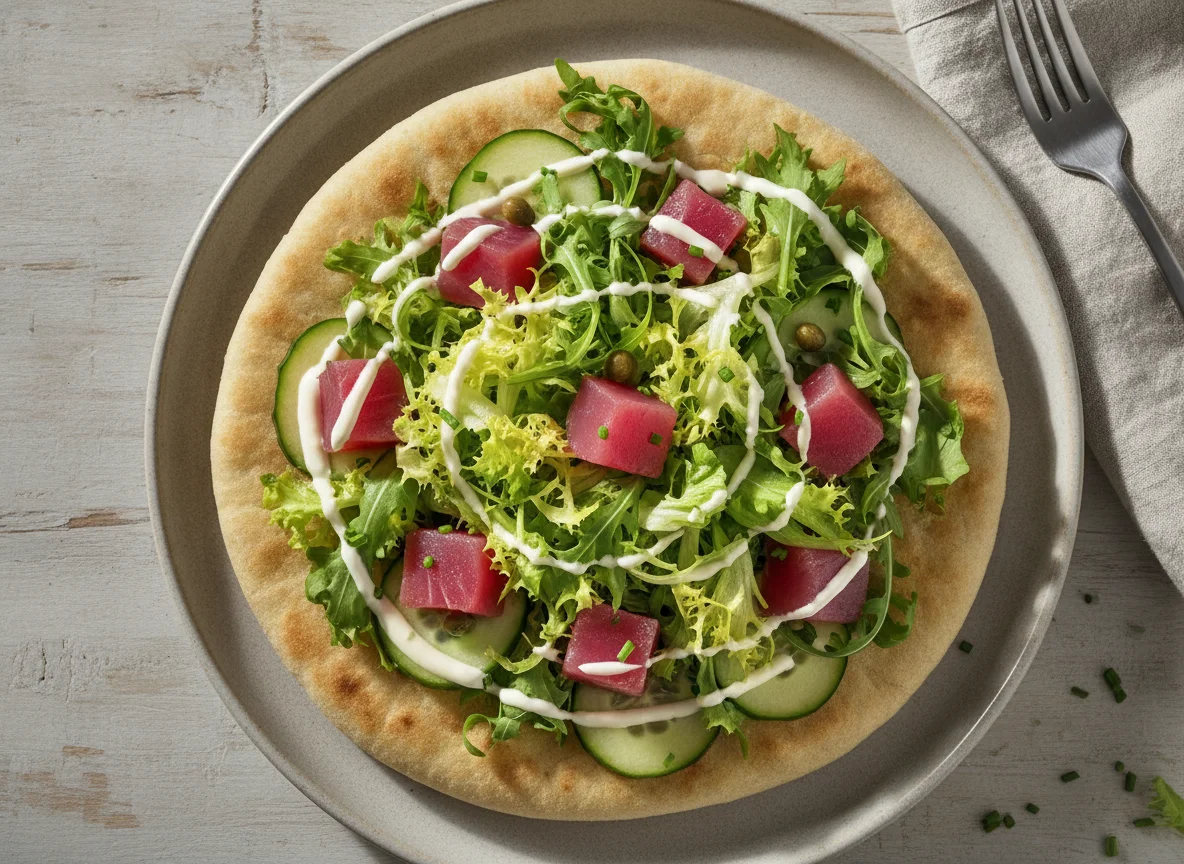 Fladenbrot mit Salat und Thunfisch photo