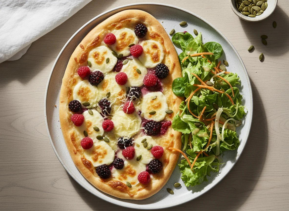 Flammkuchen mit Beeren und Salat photo