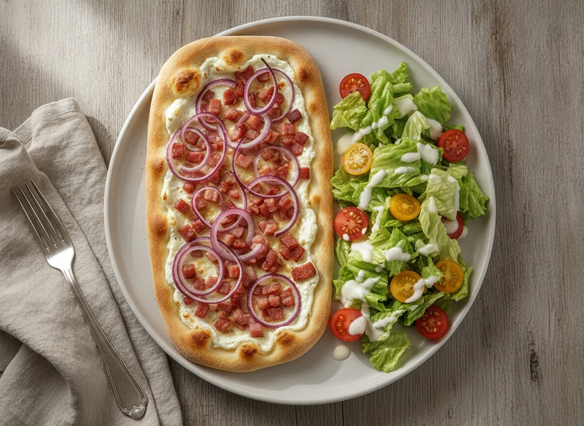 Flammkuchen mit Beilagensalat photo