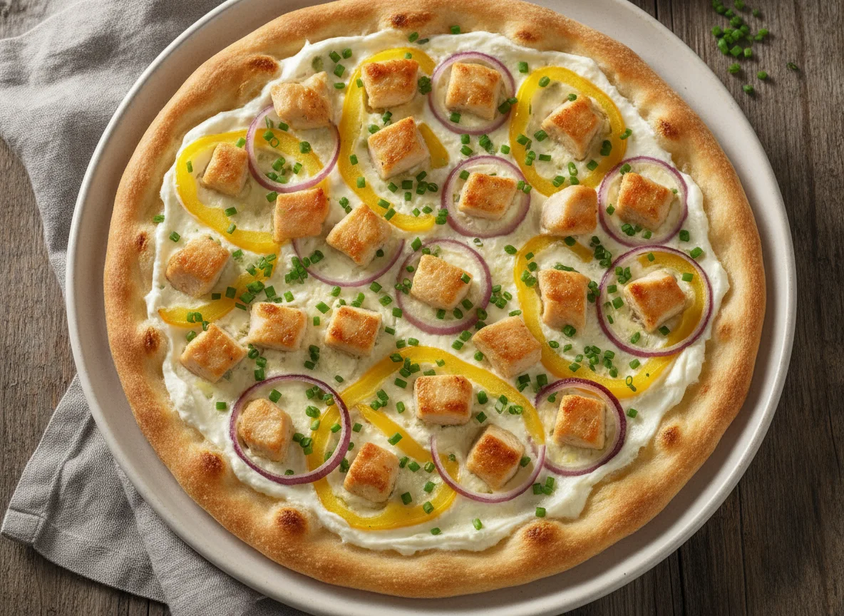 Flammkuchen mit Hähnchen und Paprika photo