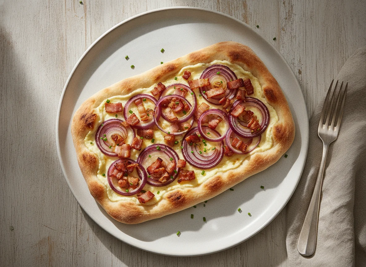 Flammkuchen mit roten Zwiebeln photo