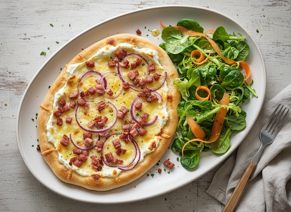 Flammkuchen mit Salat photo