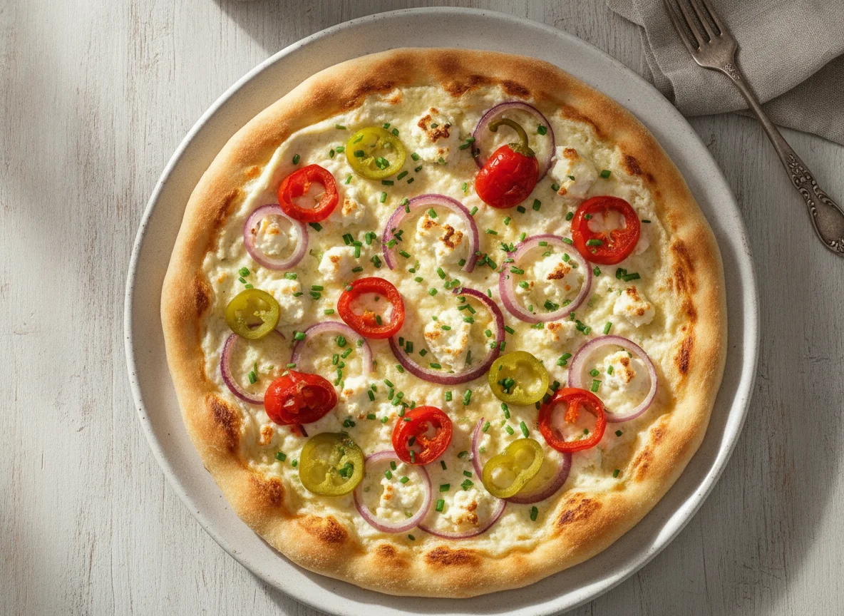 Flammkuchen mit Schafskäse und Peperoni photo
