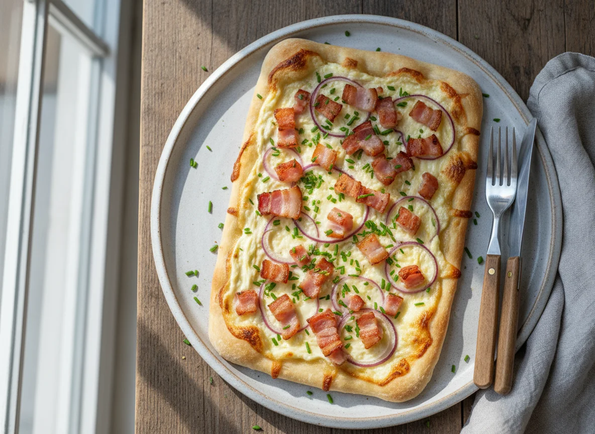 Flammkuchen mit Speck photo