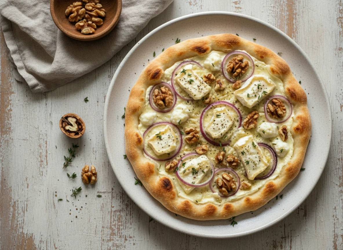 Flammkuchen mit Ziegenkäse und Walnüssen photo