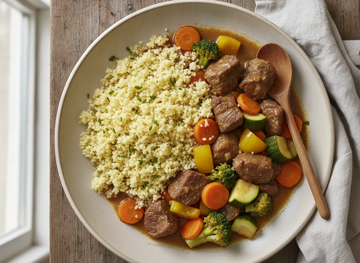 Fleischragout mit Couscous und Gemüse photo