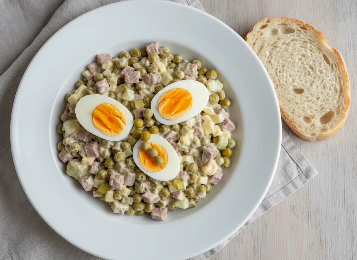 Fleischsalat mit Erbsen und Gurken photo