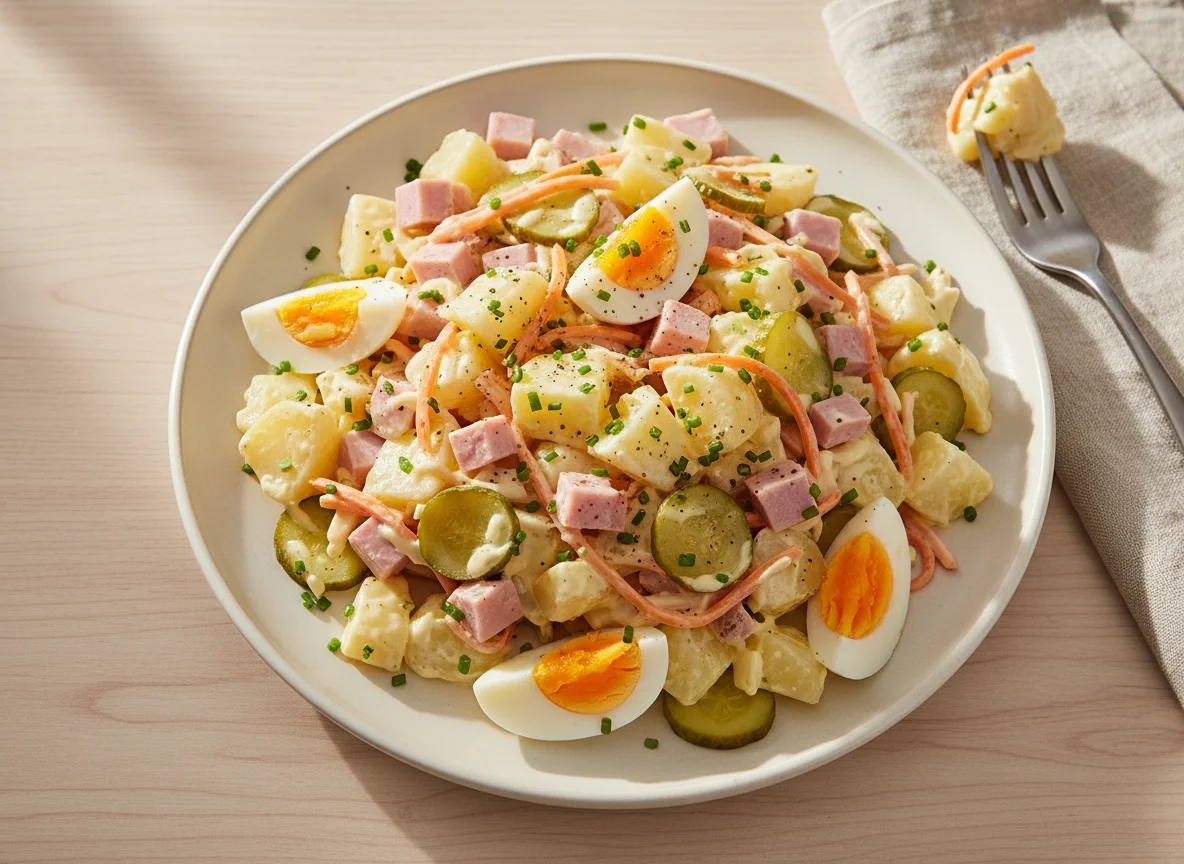 Fleischsalat mit Kartoffeln und Ei photo