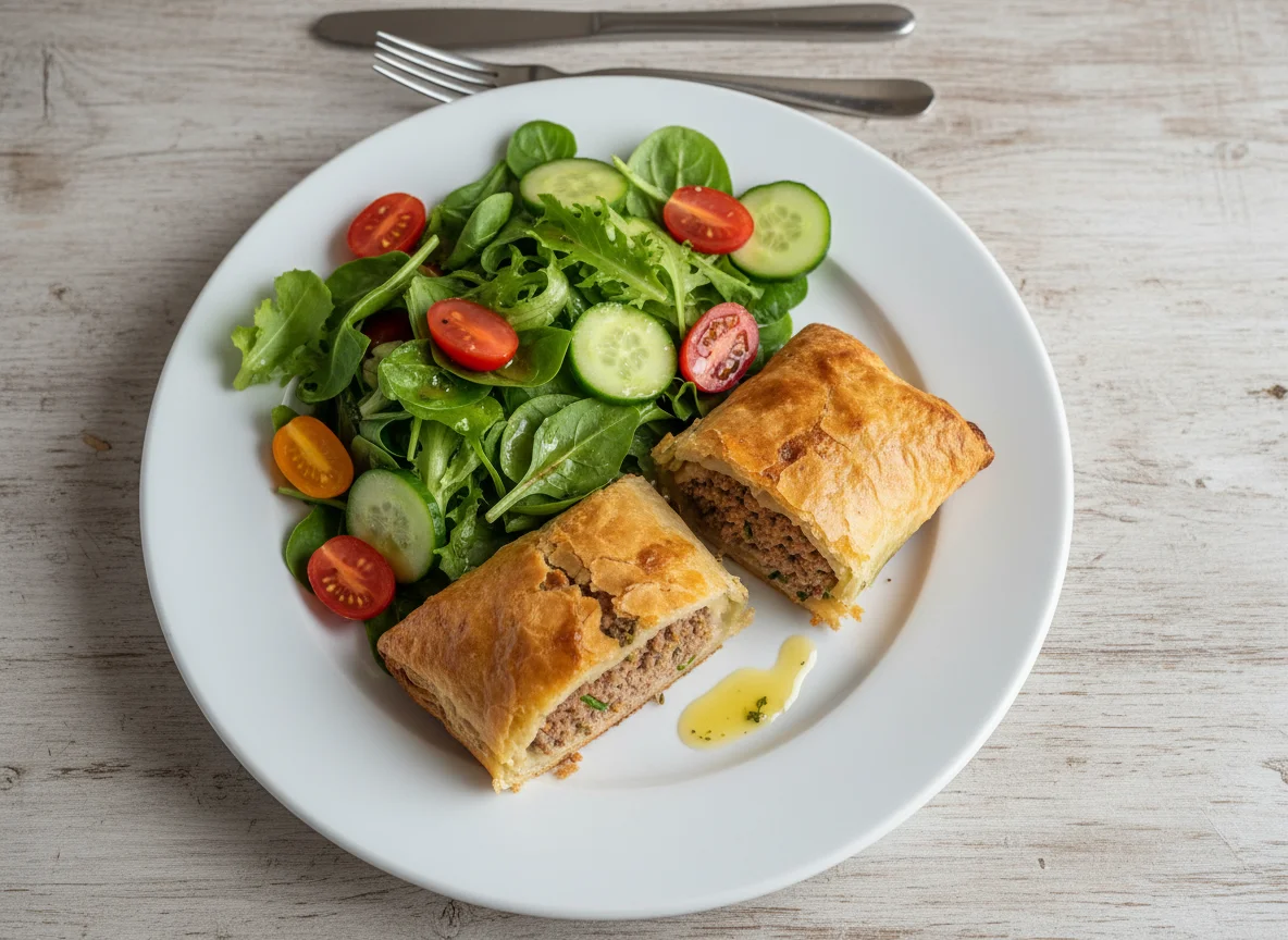 Fleischstrudel mit Beilagensalat photo