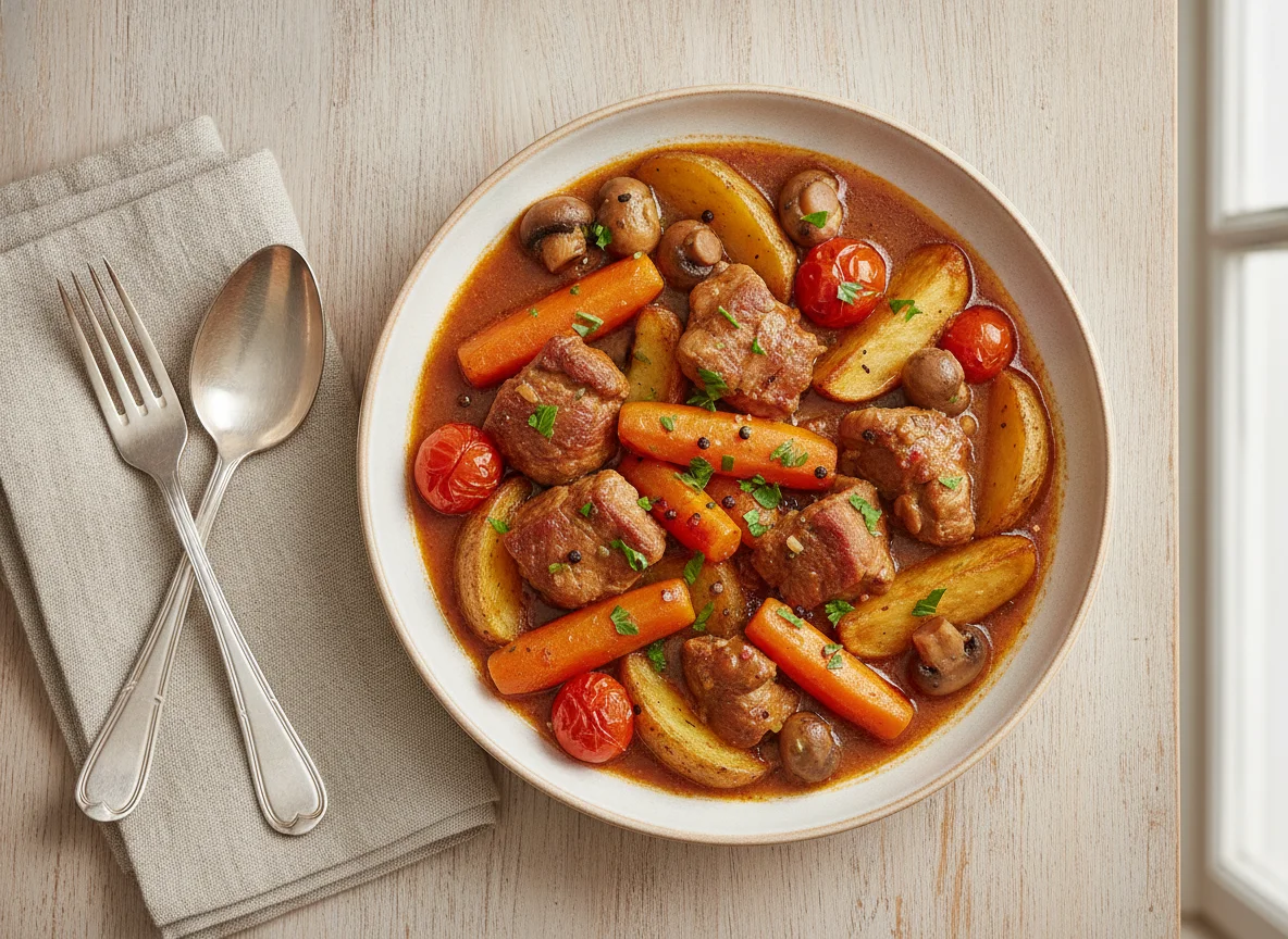 Fleischtopf mit Kartoffeln und Gemüse photo