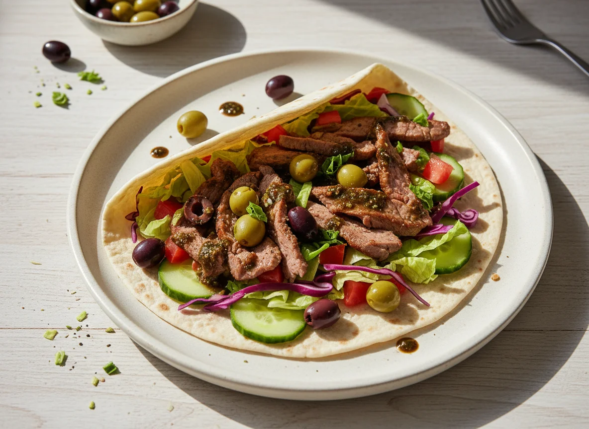 Fleisch-Wrap mit Oliven photo