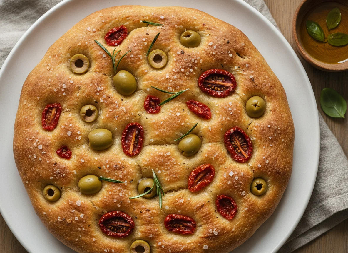 Focaccia mit Oliven und Tomaten photo
