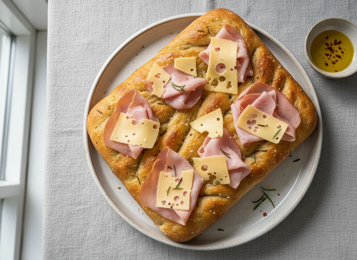 Focaccia mit Schinken und Käse photo