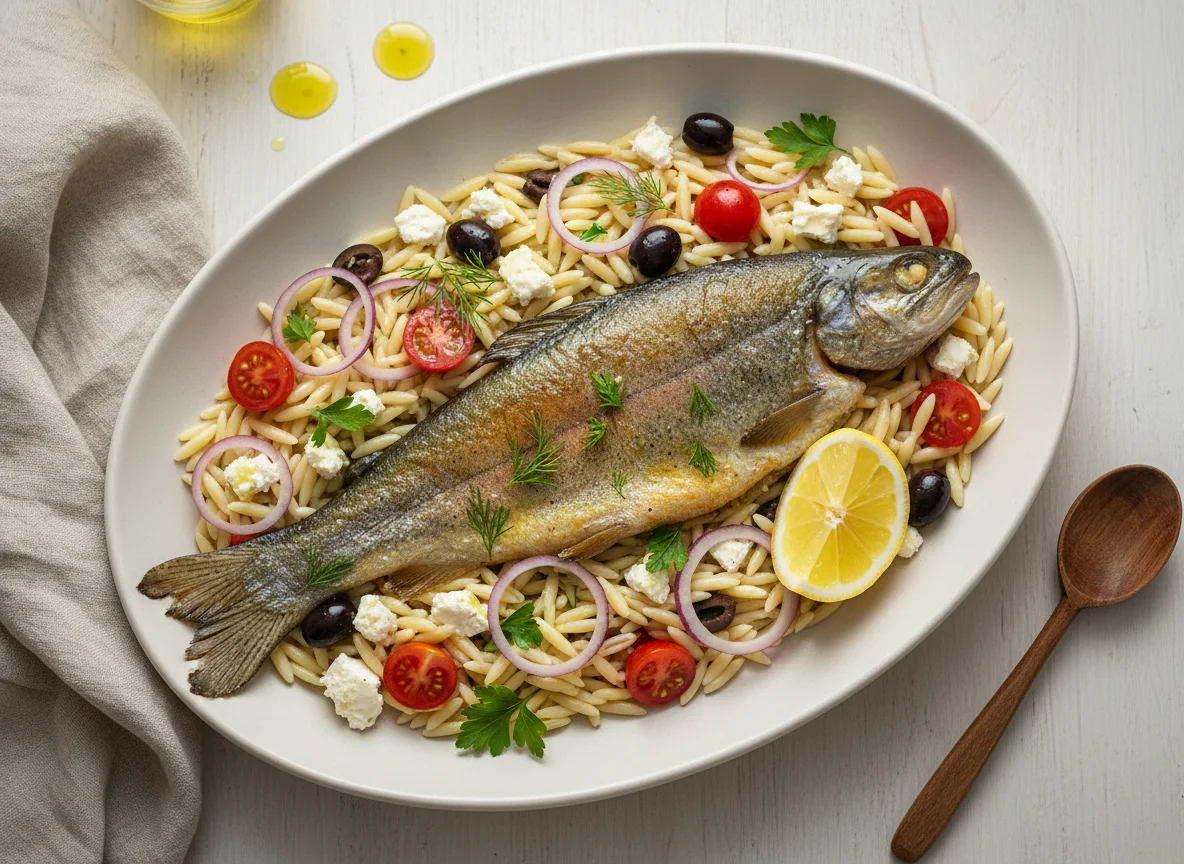 Forelle mit Orzo-Salat photo