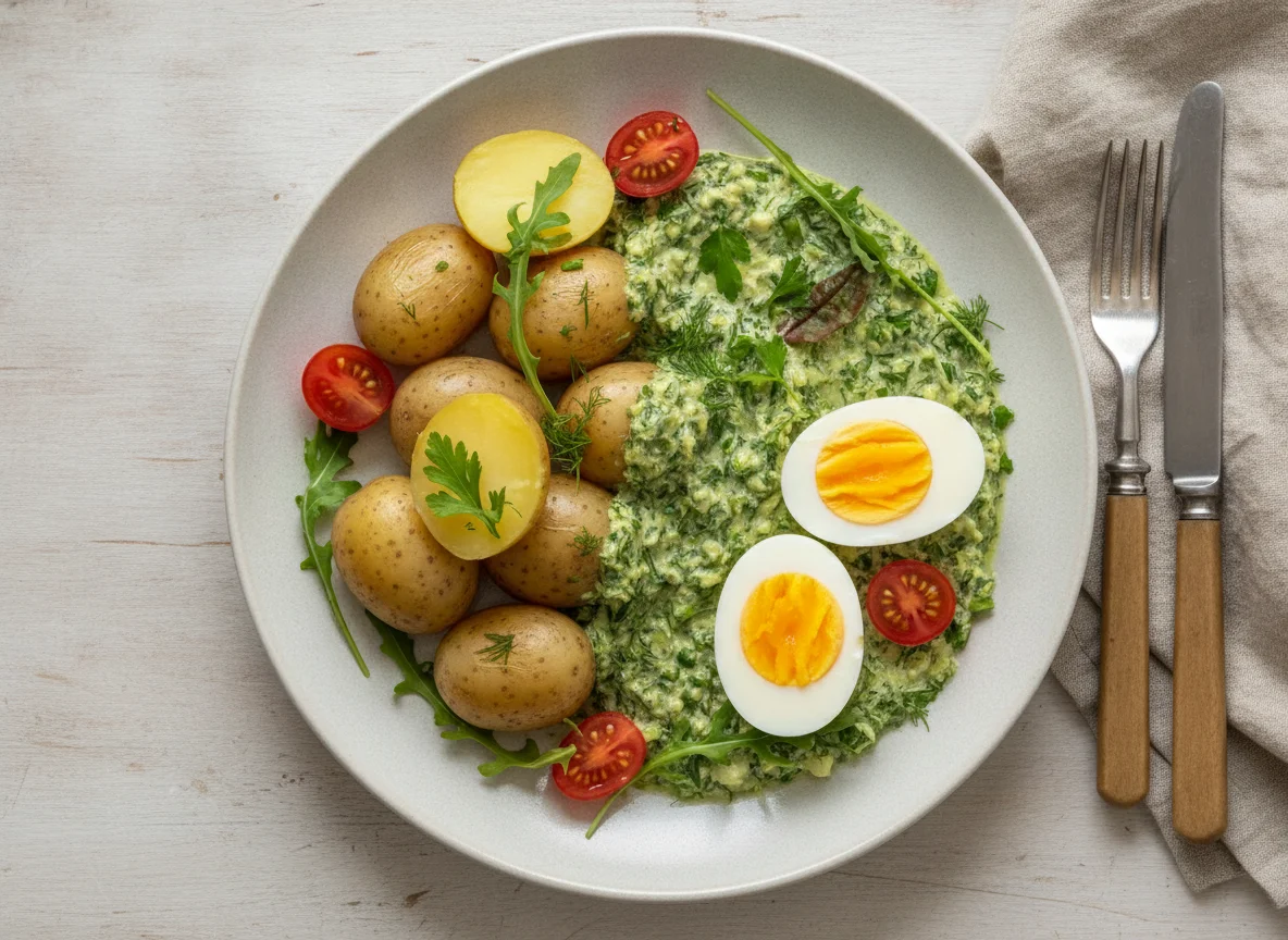 Frankfurter Grüne Soße mit Eiern und Salzkartoffeln photo