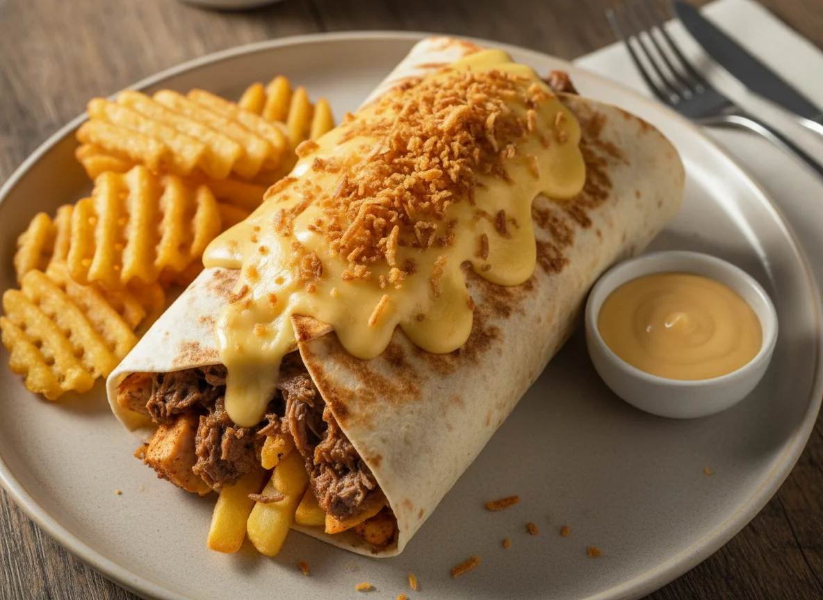 Französischer Taco mit Käse und Röstzwiebeln photo