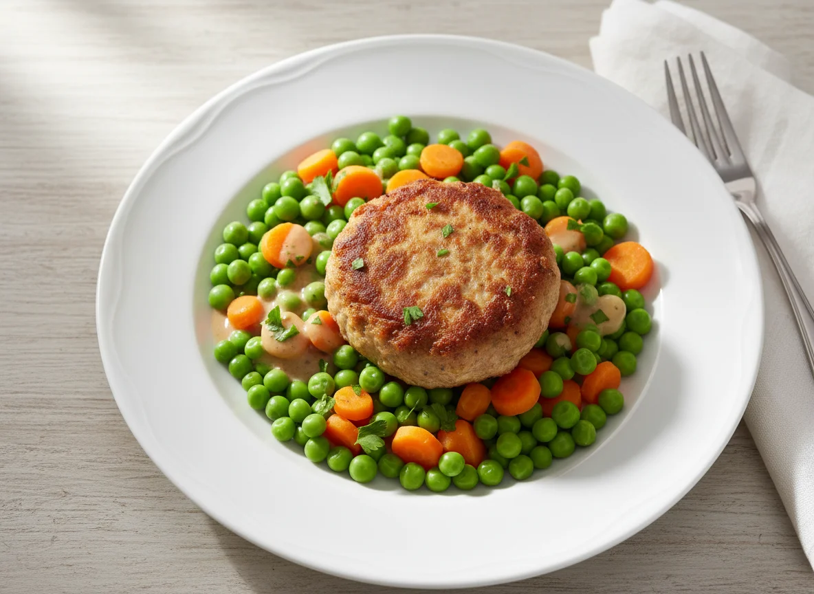Frikadelle mit Erbsen und Karotten photo