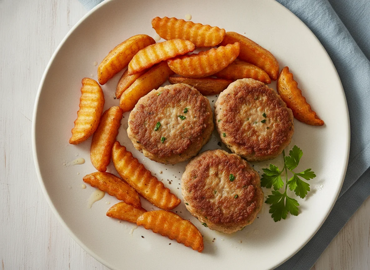 Frikadelle mit Kartoffelspalten photo
