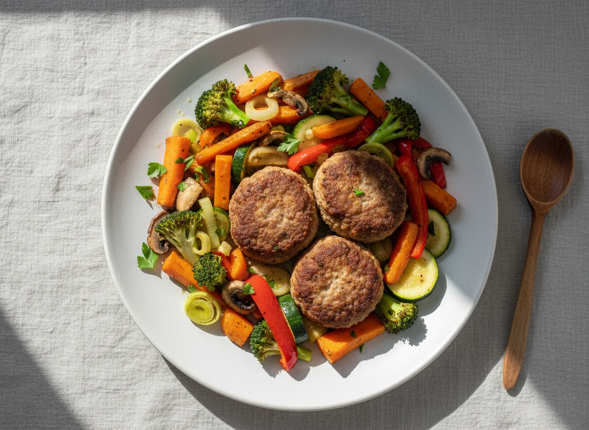 Frikadellen mit gebratenem Gemüse photo