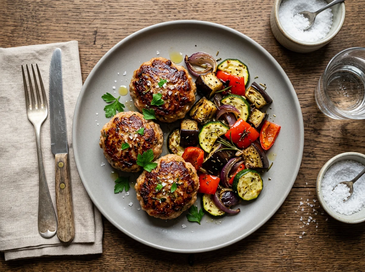 Frikadellen mit mediterranem Gemüse photo